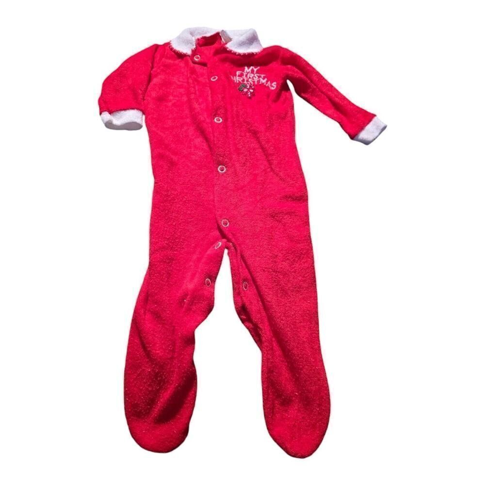 Vintage First Impressions My First Christmas Terry cloth red sleeper